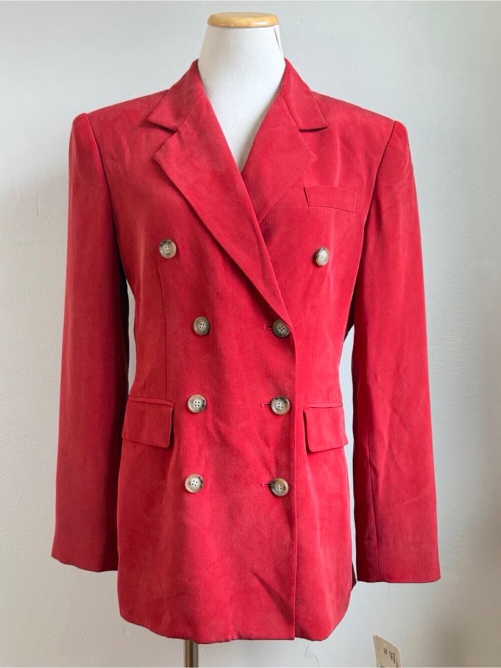Vintage Red Double Breasted Silk Blazer Size Small/Medium Women's Sport Jacket S